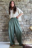 Lindin Linen Blend Crochet Flower Barrel Pant Washed Khaki